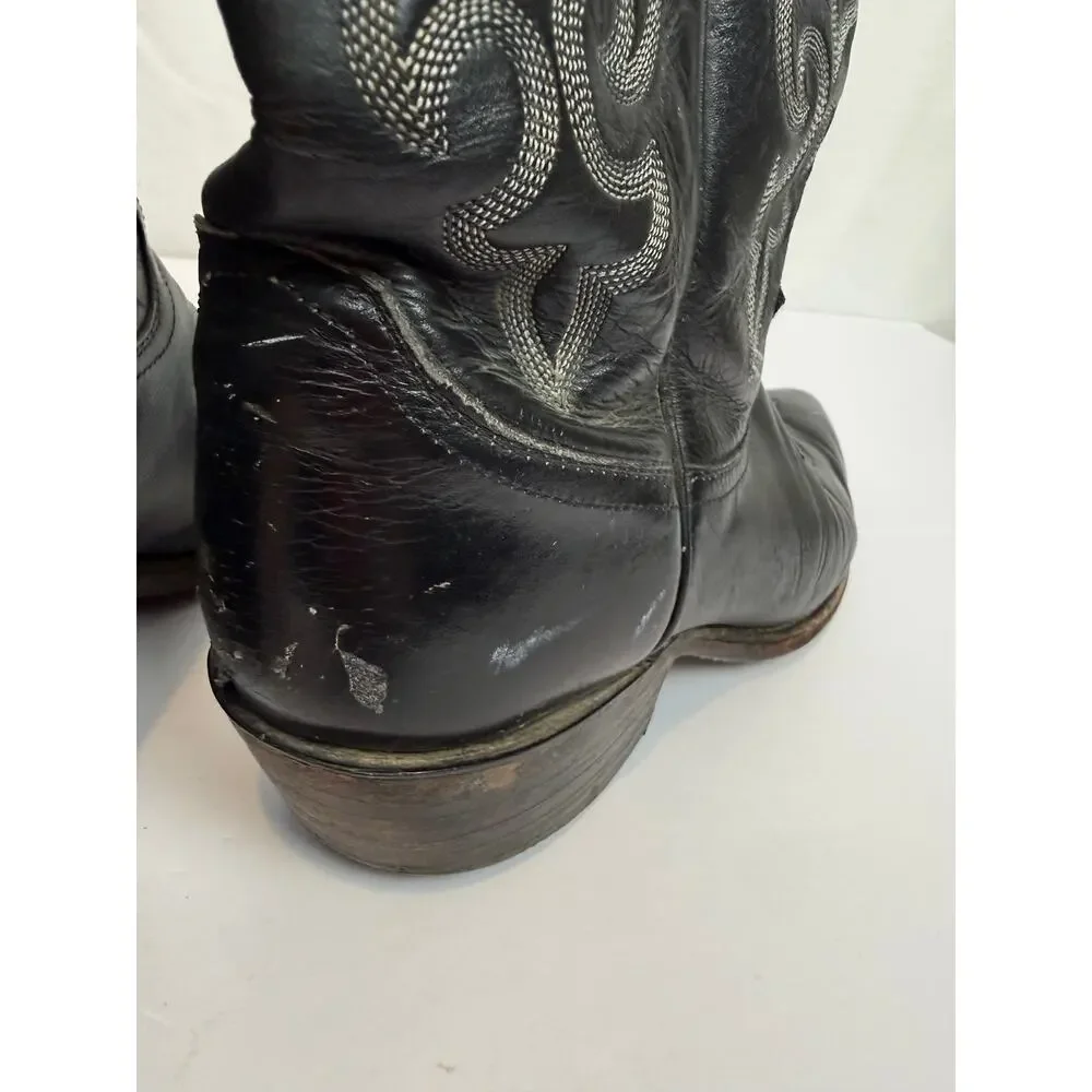 Justin 1408 Mens 9D Black Leather Cowboy Boots Western Pull-On USA Made - Picture 7 of 10